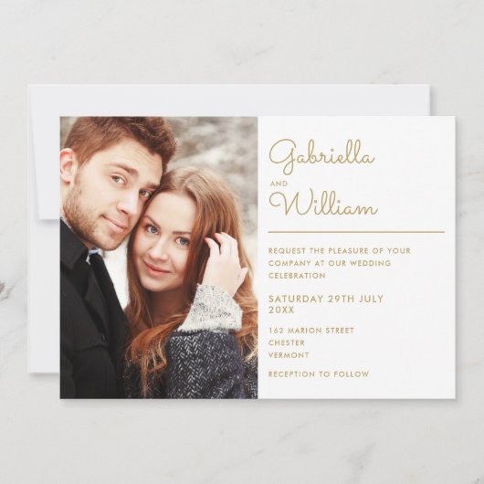 Moderne Minimalistische Gouden Script 2 Foto Huwel Kaart (Voorkant)