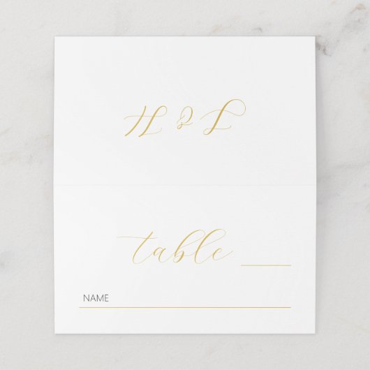 Moderne & Minimalistische Gouden Script Bruiloft Plaatskaartje (Buitenkant ongevouwen)
