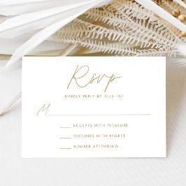 Moderne minimalistische gouden script bruiloft RSVP kaartje