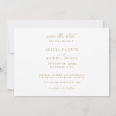 Moderne minimalistische gouden script foto bruilof save the date (Achterkant)