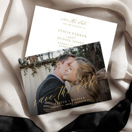 Moderne minimalistische gouden script foto bruilof save the date