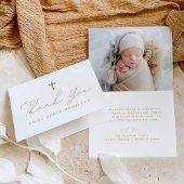 Moderne minimalistische gouden script foto doop bedankkaart