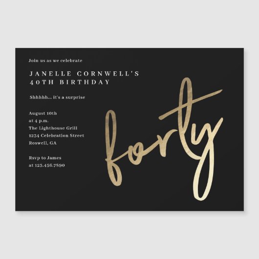 Moderne, minimalistische gouden soort 40e verjaard magnetische uitnodiging (Voorkant)