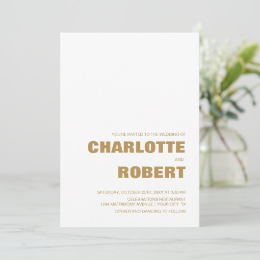 Moderne minimalistische gouden tekst bruiloft kaart (Staand voorkant)