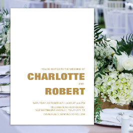 Moderne minimalistische gouden tekst bruiloft kaart