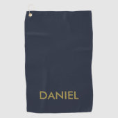 Moderne minimalistische gouden tekst marineblauw golfhanddoek (Voorkant)
