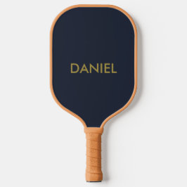 Moderne minimalistische gouden tekst marineblauw pickleball paddle
