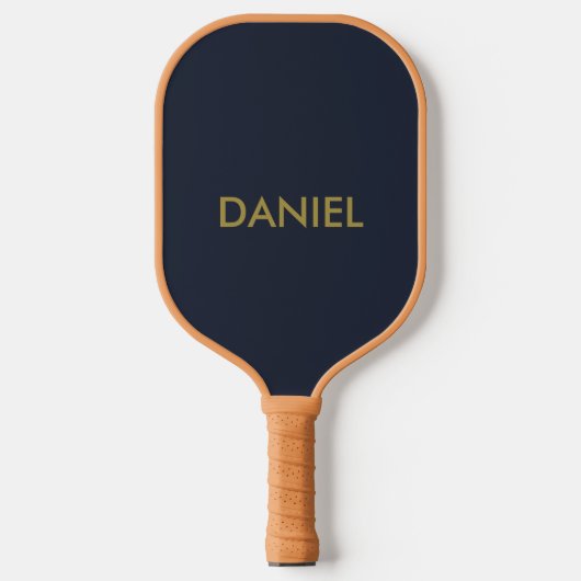 Moderne minimalistische gouden tekst marineblauw pickleball paddle (Voorkant)