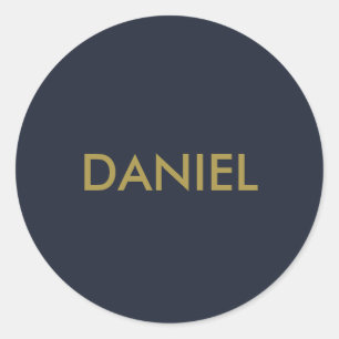 Moderne minimalistische gouden tekst marineblauw ronde sticker