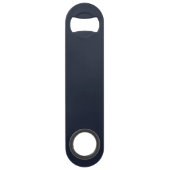 Moderne minimalistische gouden tekst marineblauw speed flessenopener (Achterkant)