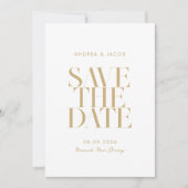 Moderne minimalistische gouden witte chique bruilo save the date (Voorkant)