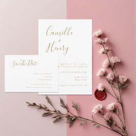 Moderne Minimalistische Gouden & Witte Trouwdag Save The Date