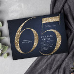 Moderne, minimalistische goudglitter voor de marin kaart<br><div class="desc">De moderne minimalistische 65e verjaardagsuitnodiging is voorzien van een stijlvol faux goudglitter nummer 65 en uw partijdetails in klassiek serif lettertype op een blauw marineklecht,  een eenvoudige en elegante,  verrassende verjaardagsuitnodiging voor volwassenen. De achtergrondkleur kan worden gewijzigd in elke kleur van uw keuze.</div>