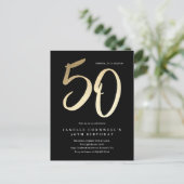Moderne, minimalistische goudsoort 50e verjaardag uitnodiging briefkaart (Staand voorkant)