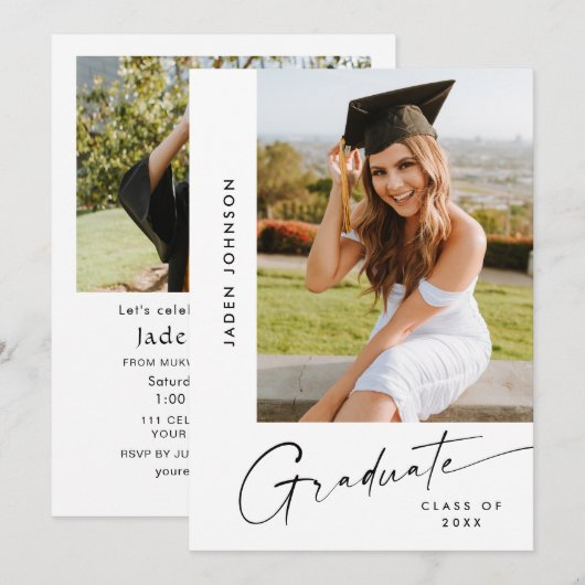 Moderne Minimalistische Grad 2 FOTO Afstudeerfeest Kaart (Voorkant / Achterkant)
