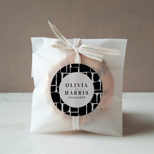 Moderne minimalistische grafische zwart-wit feestf ronde sticker