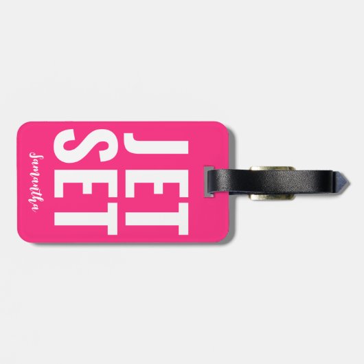 Moderne Minimalistische Grappige Jet Set Bold Neon Bagagelabel (Achterkant horizontaal)