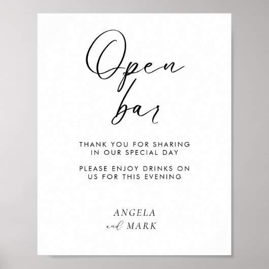 Moderne minimalistische grappige open bar bruiloft poster (Voorkant)