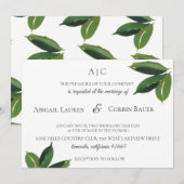 Moderne minimalistische Green Leaf bruiloft uitnod Kaart (Voorkant / Achterkant)