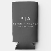 Moderne minimalistische grijs & wit bruiloft seltzer blikjeskoeler (Voorkant)