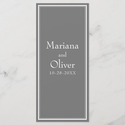 Moderne minimalistische grijze bruiloft menu (Achterkant)