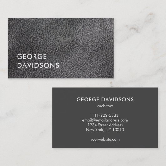 Moderne, minimalistische, grijze kunstleer visitekaartje (Voorkant / Achterkant)