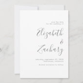 Moderne Minimalistische Grijze Script Save the Dat Aankondiging (Voorkant)