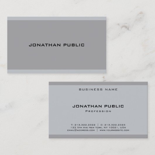 Moderne minimalistische grijze Sjabloon Elegant Tr Visitekaartje (Voorkant / Achterkant)