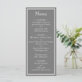 Moderne Minimalistische Grijze Trouwmenu Menu (Staand voorkant)