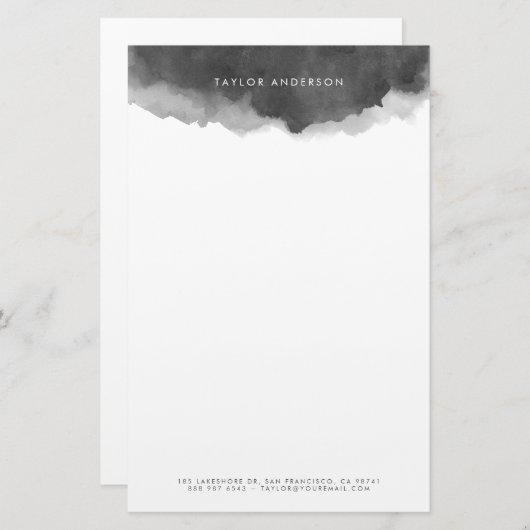 Moderne minimalistische grijze Waterverf splash Briefpapier (Voorkant / Achterkant)