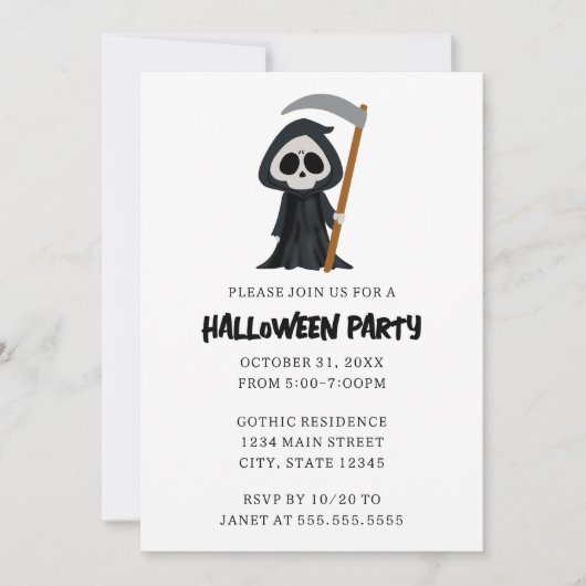 Moderne minimalistische Grim Reaper Halloween Part Kaart (Voorkant)