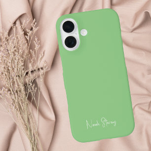 Moderne minimalistische groen-wit script kalligraf iPhone 16 hoesje