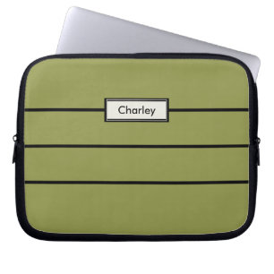 Moderne Minimalistische Groene Aangepaste Monogram Laptop Sleeve