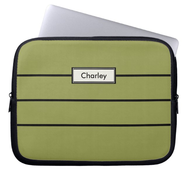 Moderne Minimalistische Groene Aangepaste Monogram Laptop Sleeve (Voorkant)