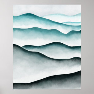 Moderne Minimalistische Groene Abstracte Bergen Poster