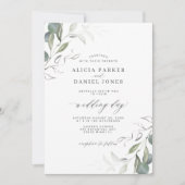 Moderne minimalistische groene blad bruiloft kaart (Voorkant)