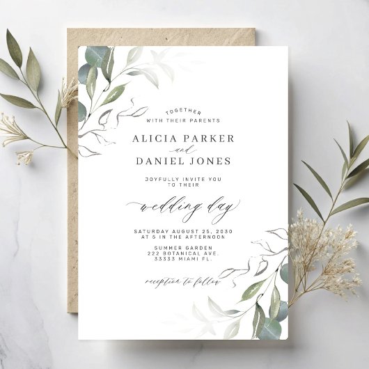 Moderne minimalistische groene blad bruiloft kaart