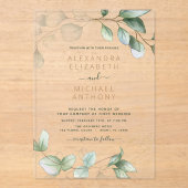 Moderne minimalistische groene blad eucalyptus bru acryl uitnodigingen (Voorkant)