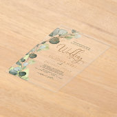 Moderne minimalistische groene blad eucalyptus bru acryl uitnodigingen (Laagn)