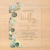 Moderne minimalistische groene blad eucalyptus bru acryl uitnodigingen (Voorkant)