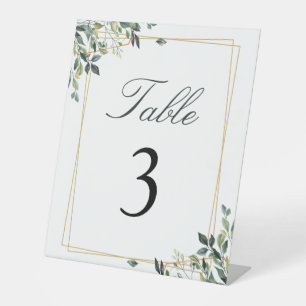 Moderne Minimalistische Groene Blad Tafel Nummer Reclamebord Met Voetstuk