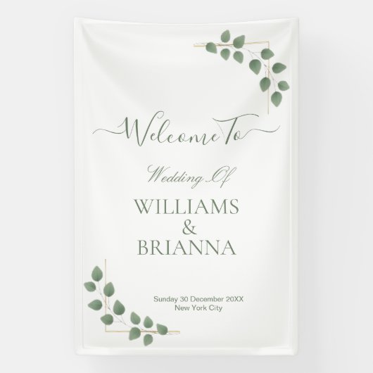 Moderne minimalistische groene bladeren bruiloft b spandoek (Verticaal)
