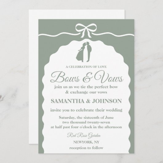 Moderne minimalistische groene bogen & linten brui kaart (Voorkant / Achterkant)