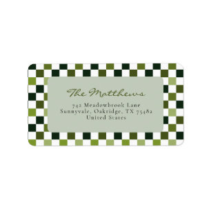 Moderne Minimalistische Groene Check Kerstterugkee Etiket