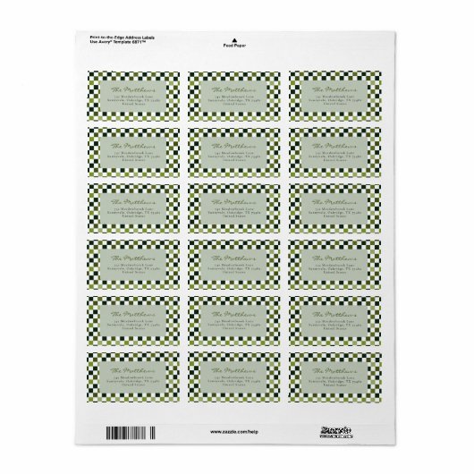 Moderne Minimalistische Groene Check Kerstterugkee Etiket (Full Sheet)