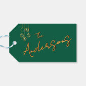 Moderne minimalistische groene en gouden kerst cadeaulabel (Achterkant Horizontaal)