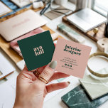 Moderne minimalistische groene en roze professione vierkante visitekaartje<br><div class="desc">Moderne minimalistische groene en roze professionele logo</div>