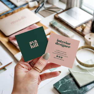Moderne minimalistische groene en roze professione vierkante visitekaartje
