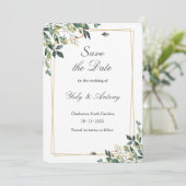 Moderne Minimalistische Groene Eucalyptus Save The Date (Staand voorkant)