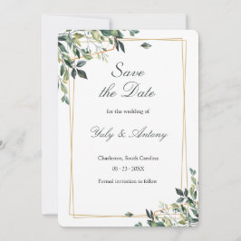 Moderne Minimalistische Groene Eucalyptus Save The Date
